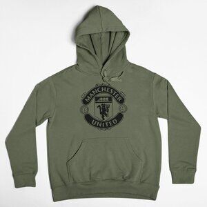 NEW Manchester United Big Logo Pullover Fleece Hoodie MILITARY ARMY GREEN